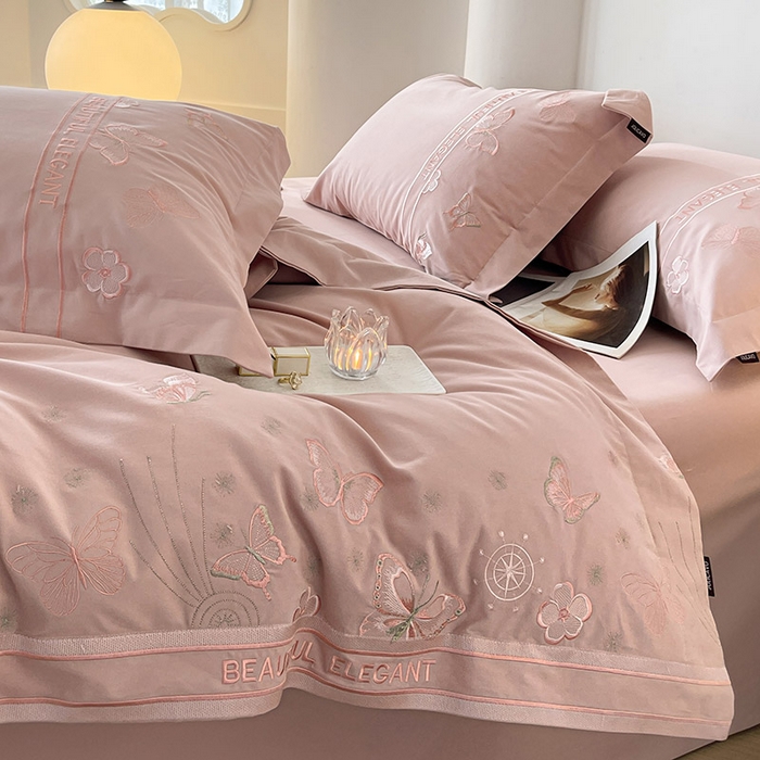 91家纺网 家纺一手货源 找家纺 （总）秋冬新品A类纯棉加厚磨毛四件套轻奢简约风蝴蝶床单被套床上用品