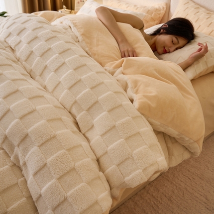 晨曦家纺 2024塔芙绒牛奶绒单被套-初暖系列 初暖-白拼奶黄