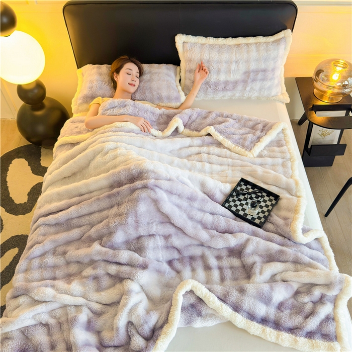 91家纺网 家纺一手货源 找家纺 喜居 2024新款大泡泡双面兔毛毛毯 科伦娜兔毛绒-炫彩紫