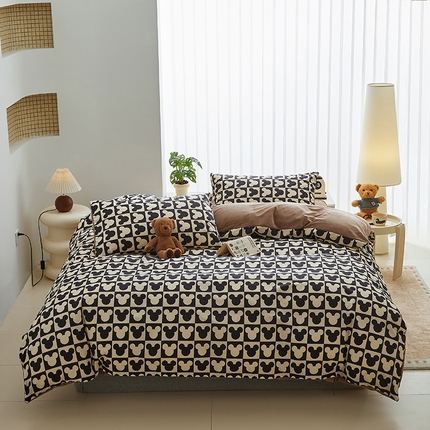 怡家居 2024秋冬新品AB版加厚保暖全棉加绒四件套 米奇头