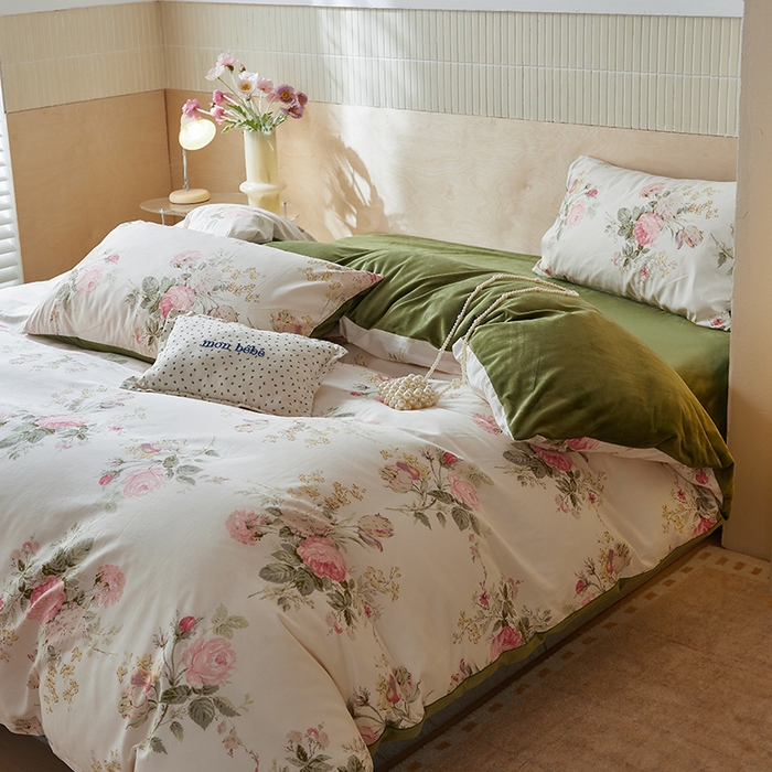 91家纺网 家纺一手货源 找家纺 怡家居 2024秋冬新品AB版加厚保暖全棉加绒四件套 浅茉花园