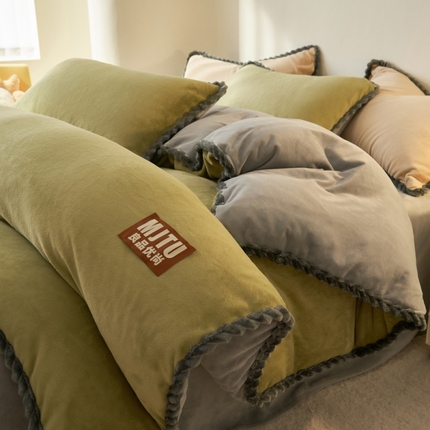 晨曦家纺 2024新款日系简约小包边牛奶绒单被套 简约-浅绿浅灰