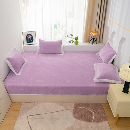 冬然家纺 2024新款雕花绒榻榻米床盖大麦穗紫