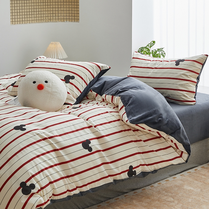 91家纺网 家纺一手货源 找家纺 怡家居 2024秋冬新品AB版加厚保暖全棉加绒四件套 线条米奇