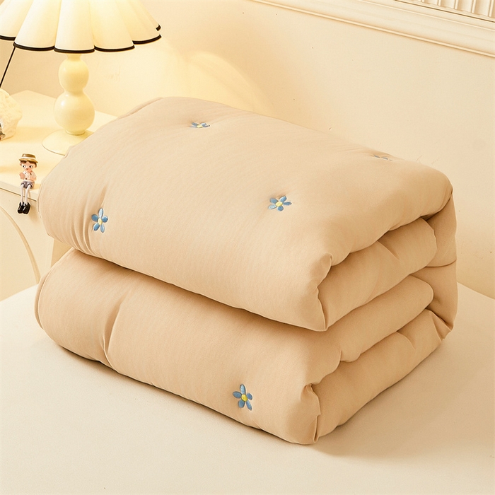 91家纺网 家纺一手货源 找家纺 2025新款A类水洗棉大豆刺绣床笠 向阳花-经典驼