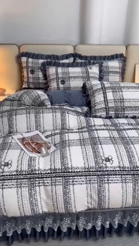 91家纺网 家纺一手货源 找家纺 艾裙海 2025新款高克重加厚保暖A类牛奶绒夹棉床盖系列四件套 爱的格调