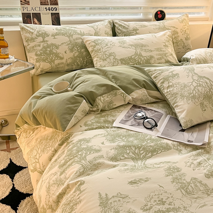 91家纺网 家纺一手货源 找家纺 吉象家纺 2024新款全棉磨毛印花四件套 奇幻森林