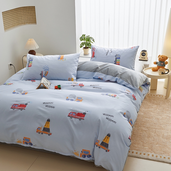 91家纺网 家纺一手货源 找家纺 怡家居 2024秋冬新品AB版加厚保暖全棉加绒四件套 工程车