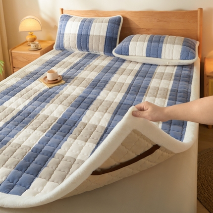 鑫钰 2024秋冬新款加厚牛奶绒床垫床褥床护垫 暖格-蓝大格