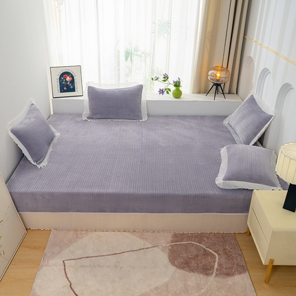 冬然家纺 2024新款雕花绒榻榻米床盖小麦穗灰紫