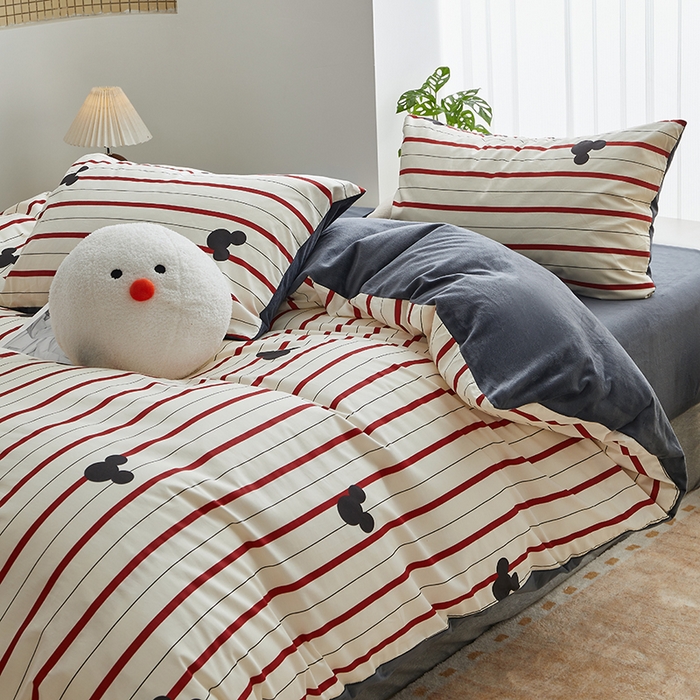 91家纺网 家纺一手货源 找家纺 怡家居 2024秋冬新品AB版加厚保暖全棉加绒四件套 线条米奇