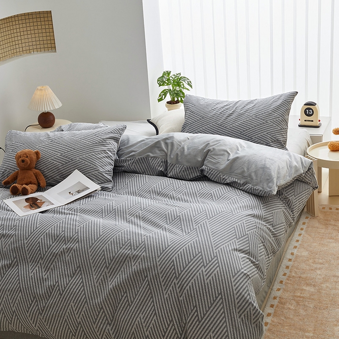 91家纺网 家纺一手货源 找家纺 怡家居 2024秋冬新品AB版加厚保暖全棉加绒四件套 线韵时尚