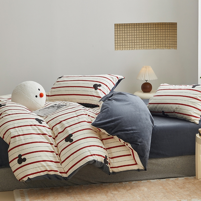 91家纺网 家纺一手货源 找家纺 怡家居 2024秋冬新品AB版加厚保暖全棉加绒四件套 线条米奇