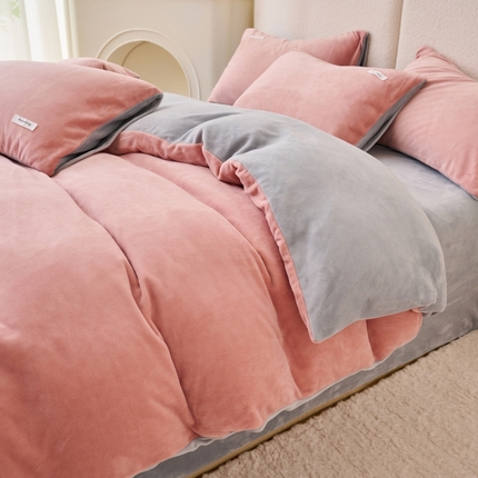 晨曦家纺 2024新款ins简约风牛奶绒双拼单被套 豆沙+浅灰