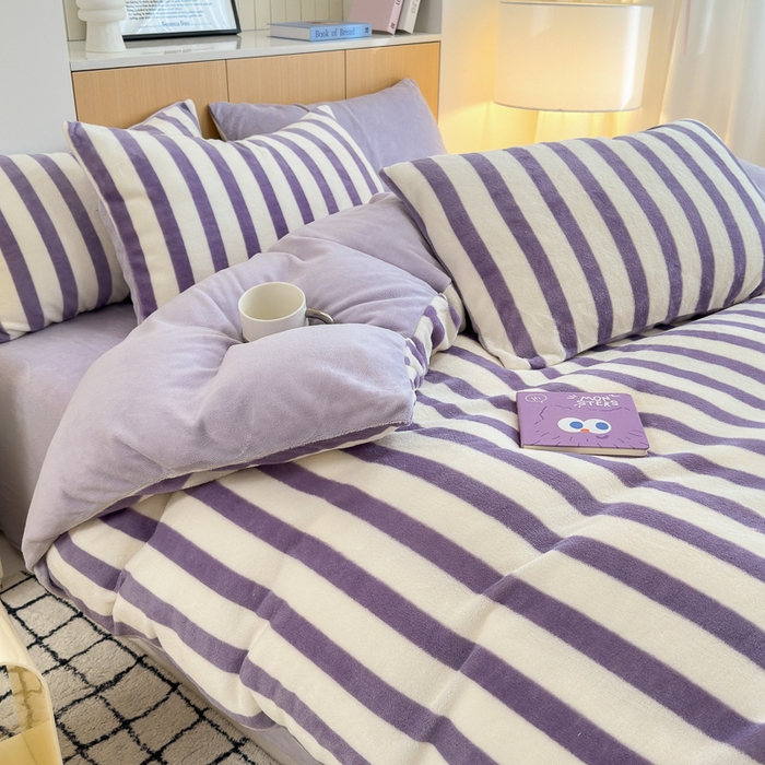 91家纺网 家纺一手货源 找家纺 （总）老K (原美阁） 2024新款高克重全消光牛奶绒四件套-格子条纹系列