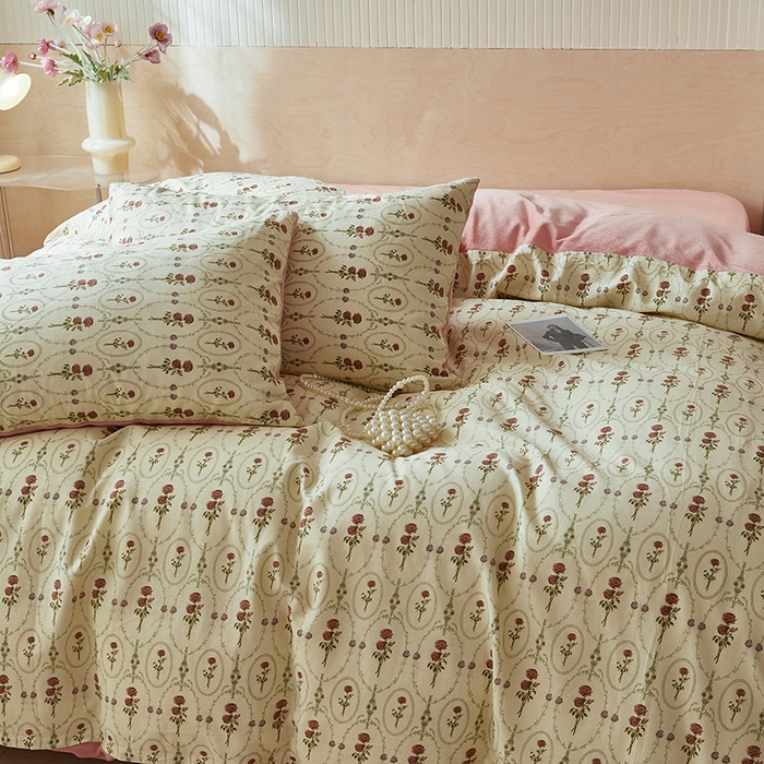 91家纺网 家纺一手货源 找家纺 怡家居 2024秋冬新品AB版加厚保暖全棉加绒四件套 浪漫花舞