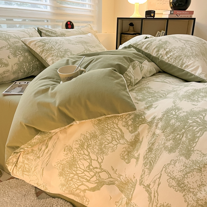 91家纺网 家纺一手货源 找家纺 吉象家纺 2024新款全棉磨毛印花四件套 奇幻森林