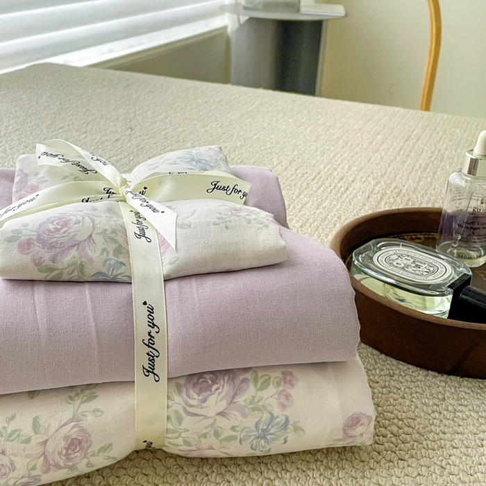 91家纺网 家纺一手货源 找家纺 一比一家纺 2025新款全棉母婴级抗菌有氧全棉双层纱亲肤全棉小清新印花三件套四件套 婆娑