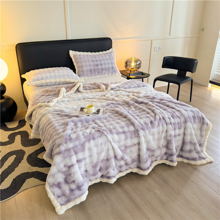 91家纺网 家纺一手货源 找家纺 喜居 2024新款大泡泡双面兔毛毛毯 科伦娜兔毛绒-炫彩紫
