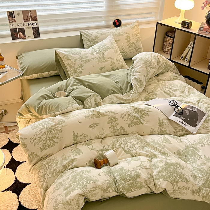 91家纺网 家纺一手货源 找家纺 吉象家纺 2024新款全棉磨毛印花四件套 奇幻森林