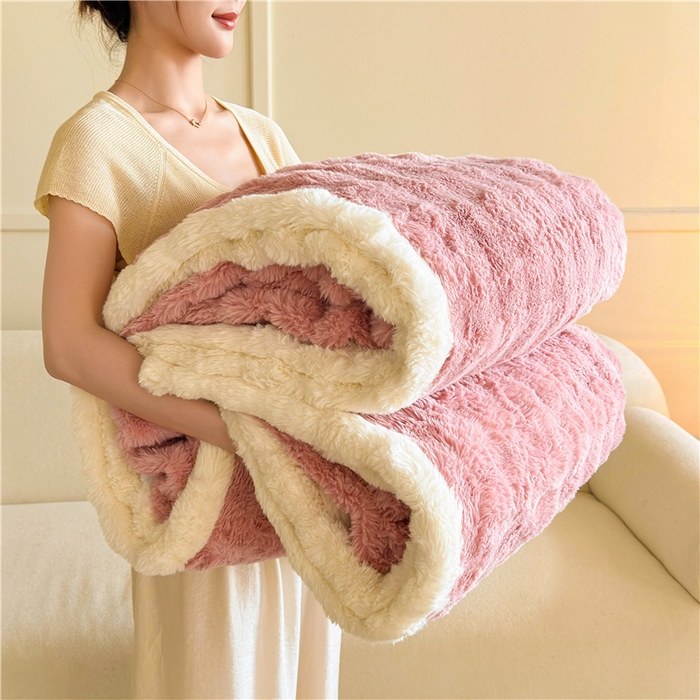 91家纺网 家纺一手货源 找家纺 喜居 2024新款大泡泡双面兔毛毛毯 科伦娜兔毛绒-豆沙