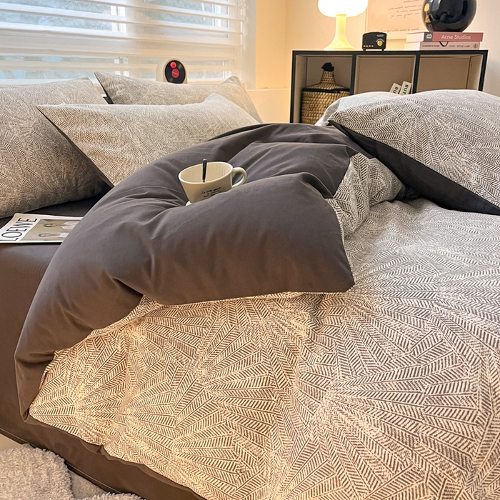 91家纺网 家纺一手货源 找家纺 吉象家纺 2024新款全棉磨毛印花四件套 灵犀灰