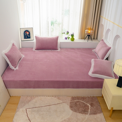 冬然家纺 2024新款雕花绒榻榻米床盖小麦穗豆沙粉