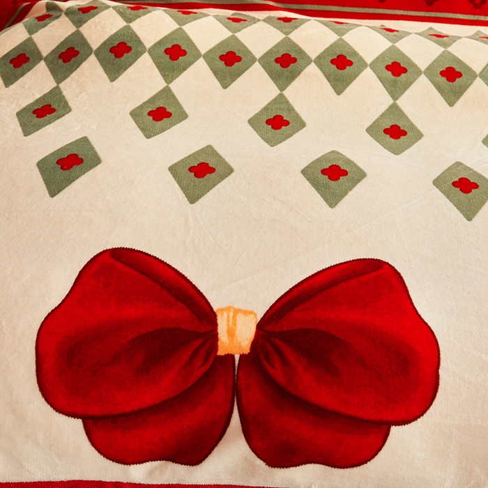 91家纺网 家纺一手货源 找家纺 艾裙海 2025新款高克重加厚保暖A类牛奶绒夹棉床盖系列四件套 蝴蝶结-红