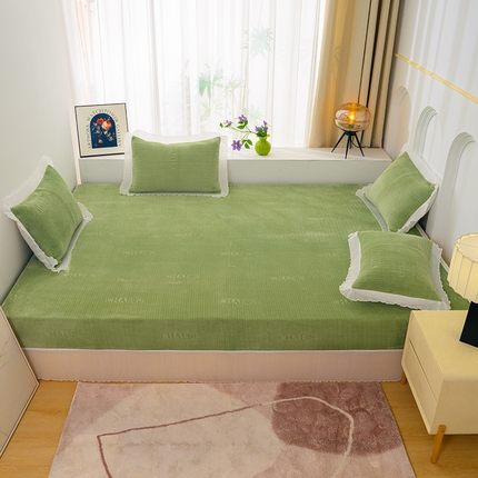 冬然家纺 2024新款雕花绒榻榻米床盖大麦穗绿