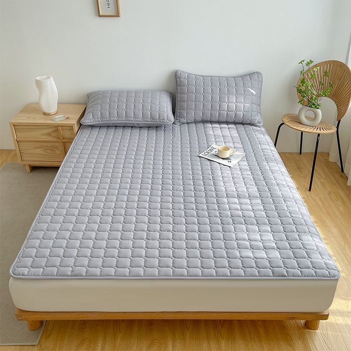 91家纺网 家纺一手货源 找家纺 丽诺 2024新款本色原棉大豆纤维夹棉床褥 灰色