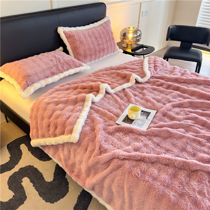 91家纺网 家纺一手货源 找家纺 喜居 2024新款大泡泡双面兔毛毛毯 科伦娜兔毛绒-豆沙