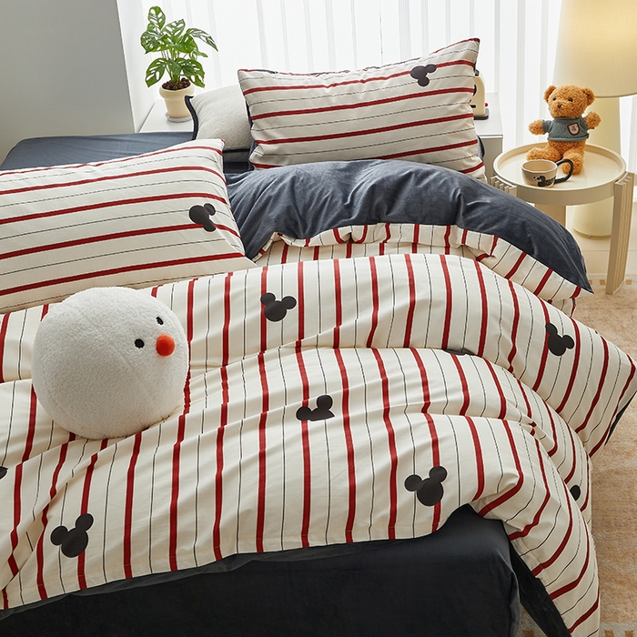 91家纺网 家纺一手货源 找家纺 怡家居 2024秋冬新品AB版加厚保暖全棉加绒四件套 线条米奇