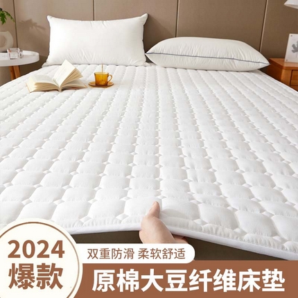 丽诺 2024新款本色原棉大豆纤维夹棉床褥 白色