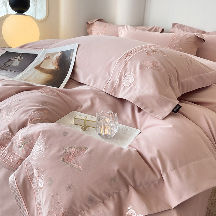 91家纺网 家纺一手货源 找家纺 （总）秋冬新品A类纯棉加厚磨毛四件套轻奢简约风蝴蝶床单被套床上用品