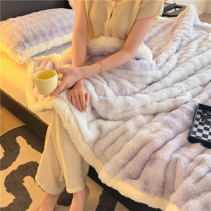 91家纺网 家纺一手货源 找家纺 喜居 2024新款大泡泡双面兔毛毛毯 科伦娜兔毛绒-炫彩紫