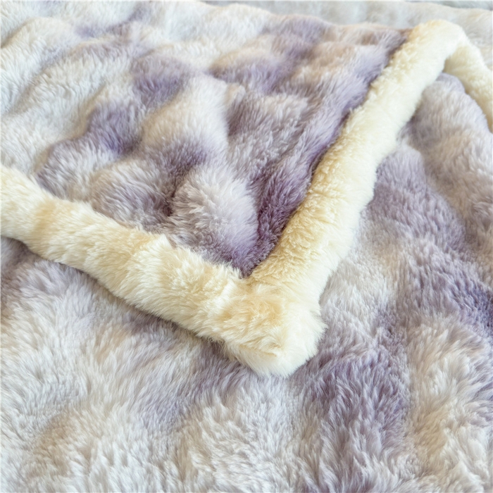 91家纺网 家纺一手货源 找家纺 喜居 2024新款大泡泡双面兔毛毛毯 科伦娜兔毛绒-炫彩紫