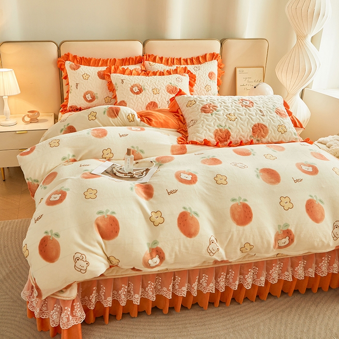 91家纺网 家纺一手货源 找家纺 艾裙海 2025新款高克重加厚保暖A类牛奶绒夹棉床盖系列四件套 小可爱