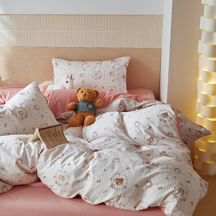 91家纺网 家纺一手货源 找家纺 怡家居 2024秋冬新品AB版加厚保暖全棉加绒四件套 小熊花花