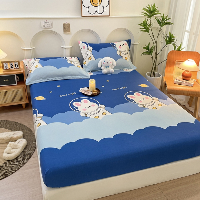 91家纺网 家纺一手货源 找家纺 丝芙妮家居（原乐视家纺） 2024新款全棉磨毛多规格AB版单品套件系列（第二波）--单床笠及三件套 萌小兔