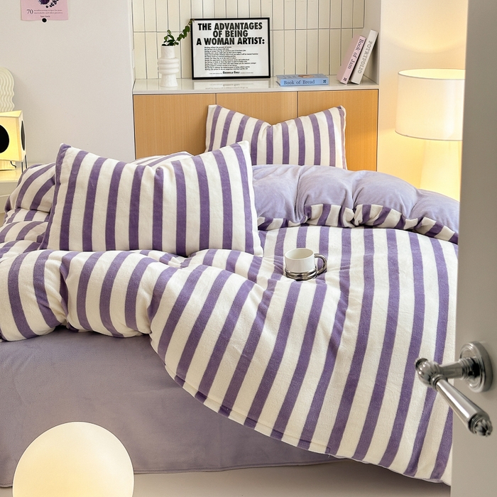 91家纺网 家纺一手货源 找家纺 （总）老K (原美阁） 2024新款高克重全消光牛奶绒四件套-格子条纹系列