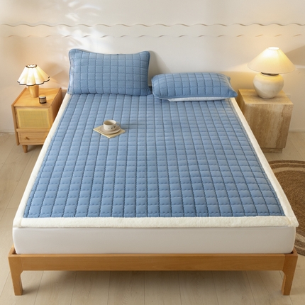 鑫钰 2024秋冬新款加厚牛奶绒床垫床褥床护垫 暖格-湖蓝