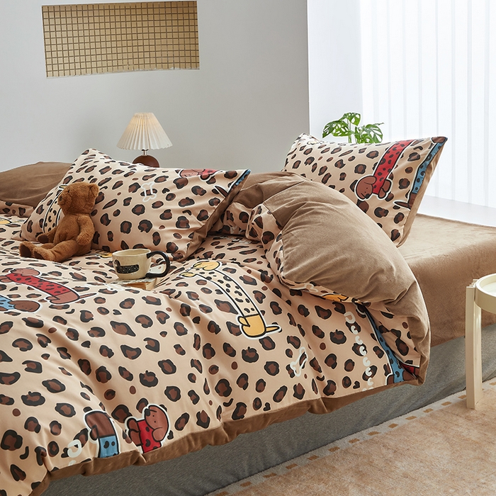 91家纺网 家纺一手货源 找家纺 怡家居 2024秋冬新品AB版加厚保暖全棉加绒四件套 豹纹狗