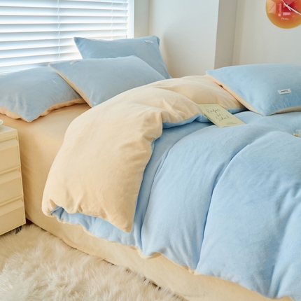 晨曦家纺 2024新款ins简约风牛奶绒双拼单被套 奶油蓝拼黄