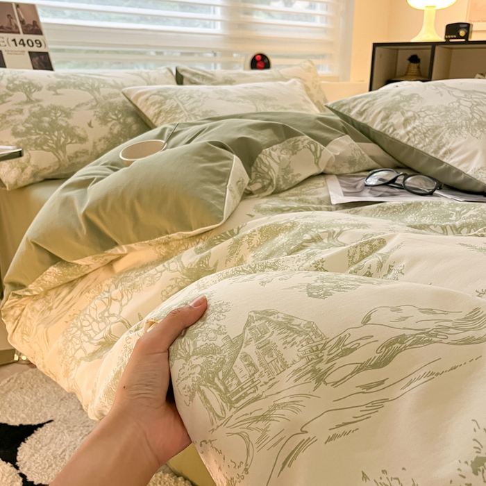 91家纺网 家纺一手货源 找家纺 吉象家纺 2024新款全棉磨毛印花四件套 奇幻森林