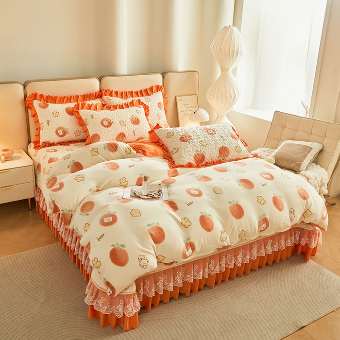 91家纺网 家纺一手货源 找家纺 艾裙海 2025新款高克重加厚保暖A类牛奶绒夹棉床盖系列四件套 小可爱