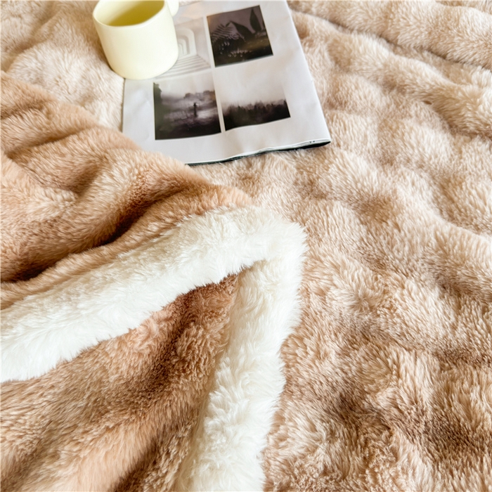 91家纺网 家纺一手货源 找家纺 喜居 2024新款大泡泡双面兔毛毛毯 科伦娜兔毛绒-炫彩咖