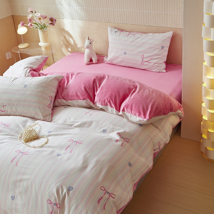 91家纺网 家纺一手货源 找家纺 怡家居 2024秋冬新品AB版加厚保暖全棉加绒四件套 甜心