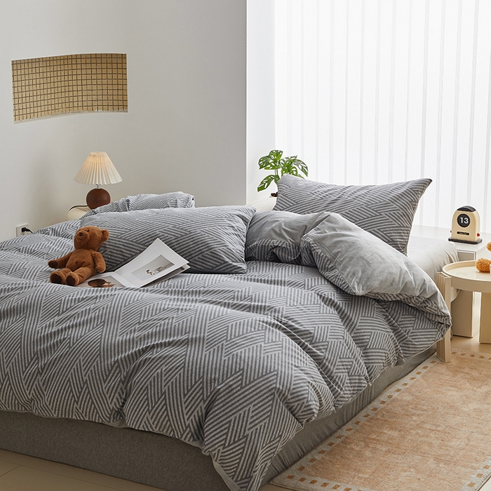 91家纺网 家纺一手货源 找家纺 怡家居 2024秋冬新品AB版加厚保暖全棉加绒四件套 线韵时尚