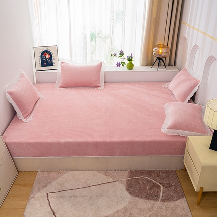 冬然家纺 2024新款雕花绒榻榻米床盖大麦穗粉