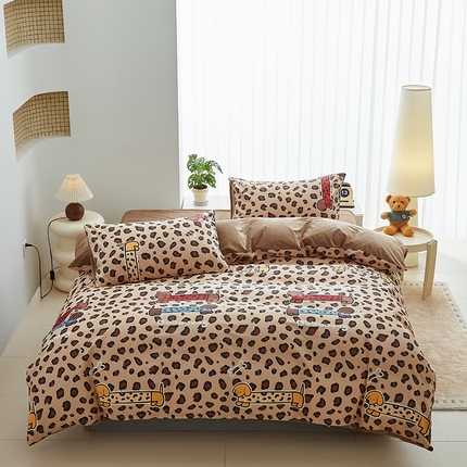 怡家居 2024秋冬新品AB版加厚保暖全棉加绒四件套 豹纹狗